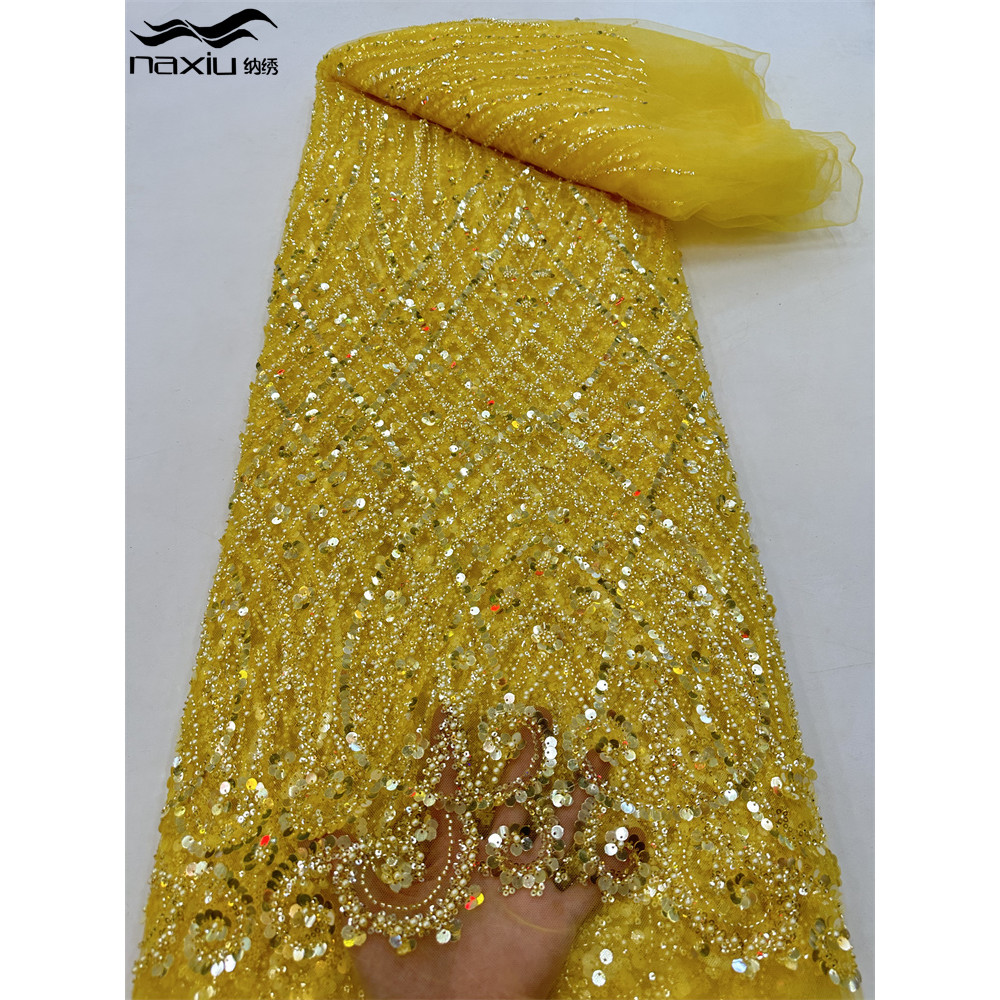 

Madison African Sequins Beaded Groom Lace Fabric High Quality French Tulle Lace Fabric 2024 Embroidery Nigerian Lace Fabrics