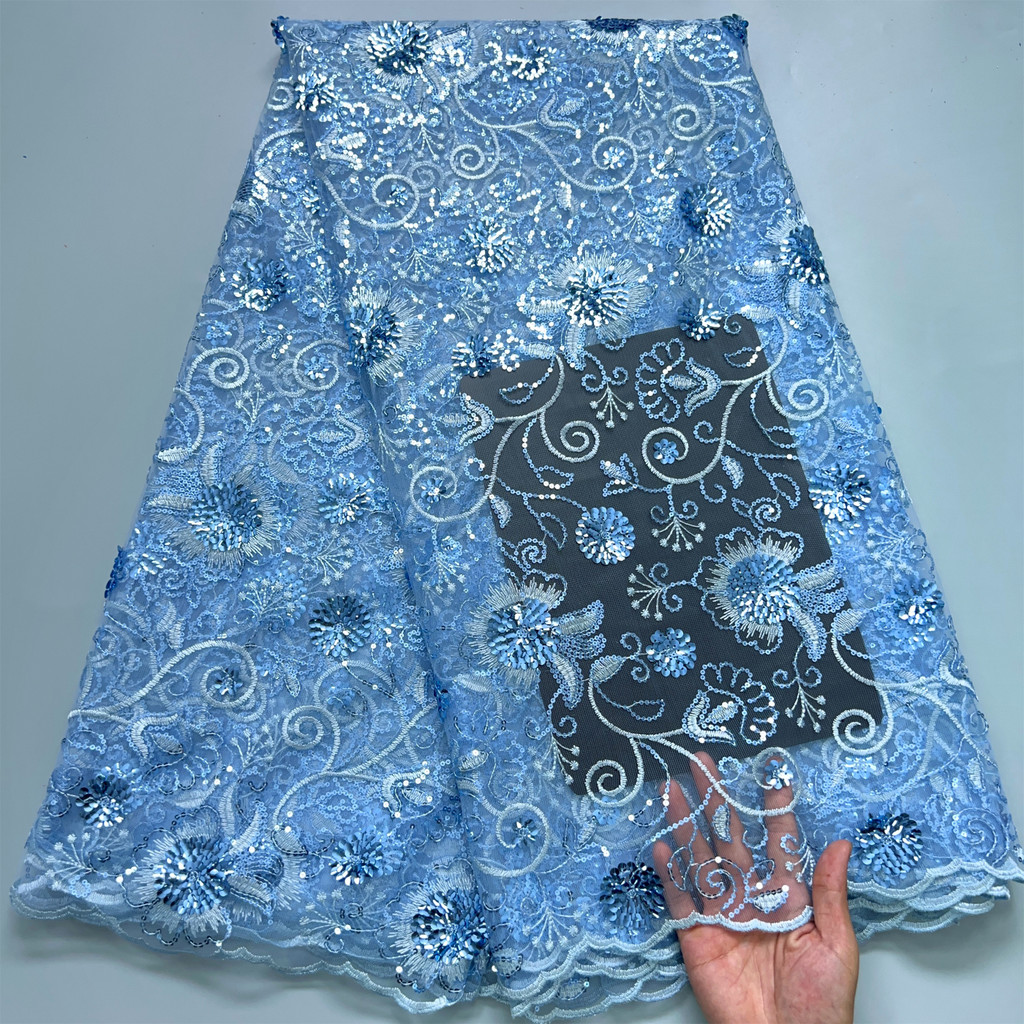 

SJD African Sequins Lace Fabric 2024 High quality French Mesh Lace Nigerian Embroidery Net Fabrics For Wedding Dress SewingA3847