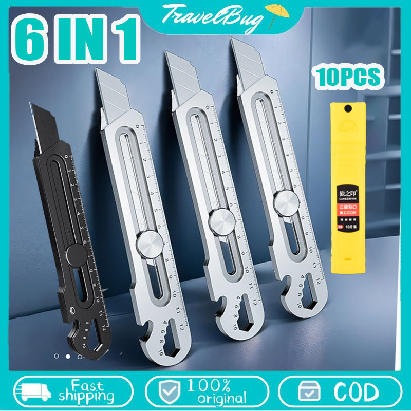 

6 in1 Cutter Pisau 18mm Multifungsi Cutter 10pc Pisau Set Cutter Pisau Pemotong Kertas Cutter Besi Stainless Besar Pisau Pemotong Kertas