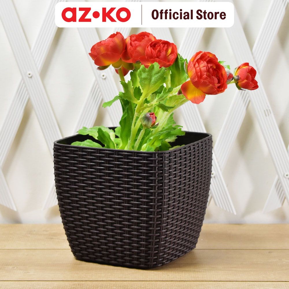 AZKO Kris Garden 22.7 cm Pot Tanaman Valencia Persegi - Cokelat Wadah Bunga Tempat Tumbuhan Perlengk