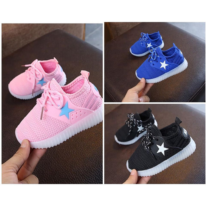 LARIS -SEPATU ANAK Converse Sneakers Sport Anak Laki Perempuan Lampu Led - Merah Muda, 27