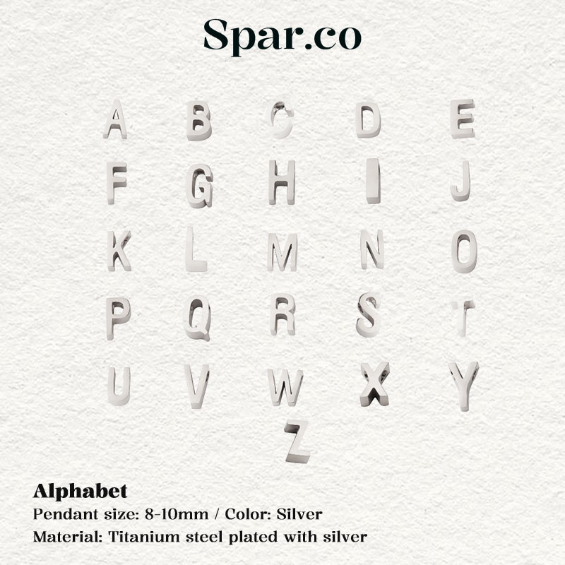 Spar.co Silver Alphabet Beads Charm - Liontin Titanium Silver Huruf Rantai Flexible DIY SP-AAF1256