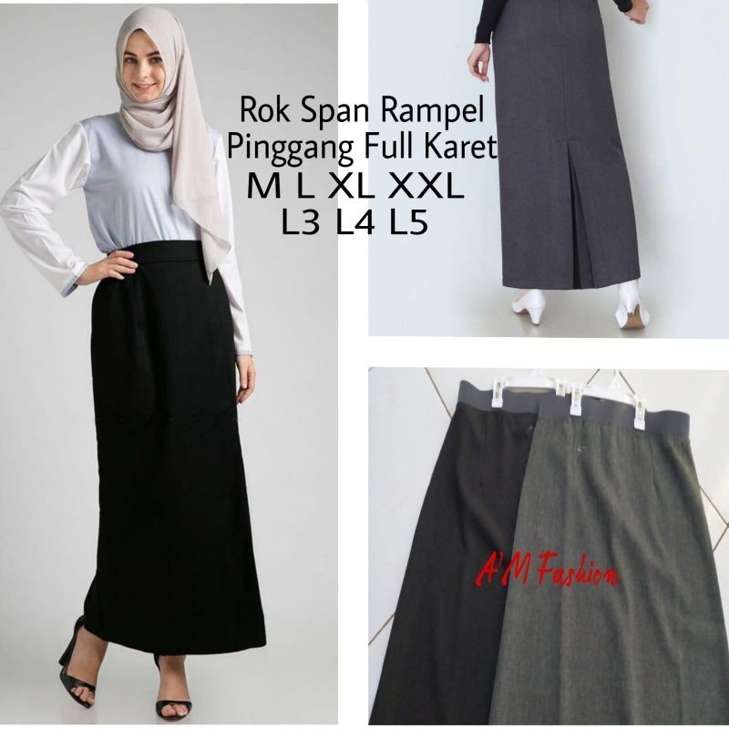 Rok Kerja Panjang Hitam  Rok Span Rampel pinggang full karet
