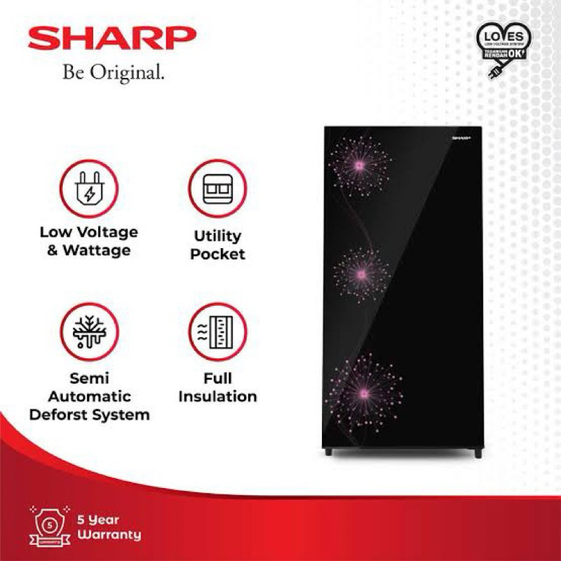 Sharp Kulkas 1 Pintu Hitam Merah Silver 133 Liter Garansi Resmi SJ-X167MG-DP