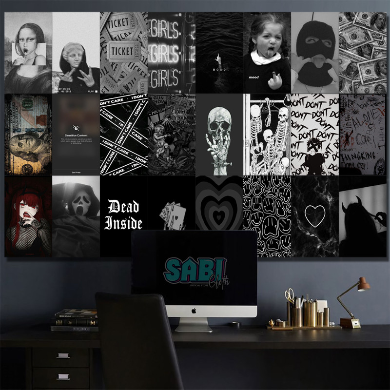 Murah ( ISI 24 PCS ) Poster Dinding Aesthetic Ukuran A6 A5 A4 Black n White | SC08 | Poster Aestheti