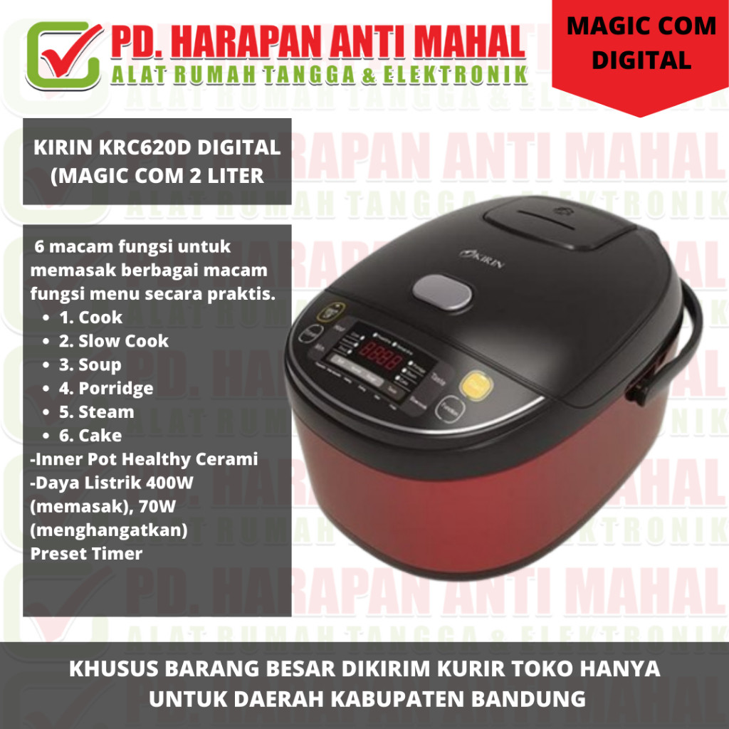 KIRIN KRC620D DIGITAL (MAGIC COM 2 LITER)/Kirin Rice Cooker Digital 620D / Magic Com Kirin 2 Liter 6