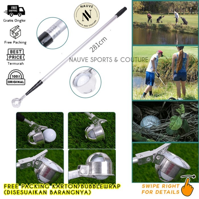 Golf Ball Picker Stick Pick Alat Bantu Pengambil Bola Extended 3x Maks 281cm