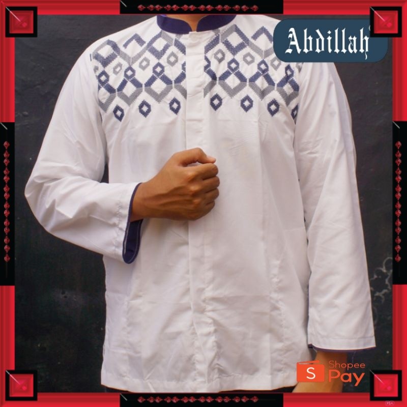 [PREMIUM ORIGINAL] Abdillah - Baju koko Putih dewasa bordir lengan panjang (grosir)