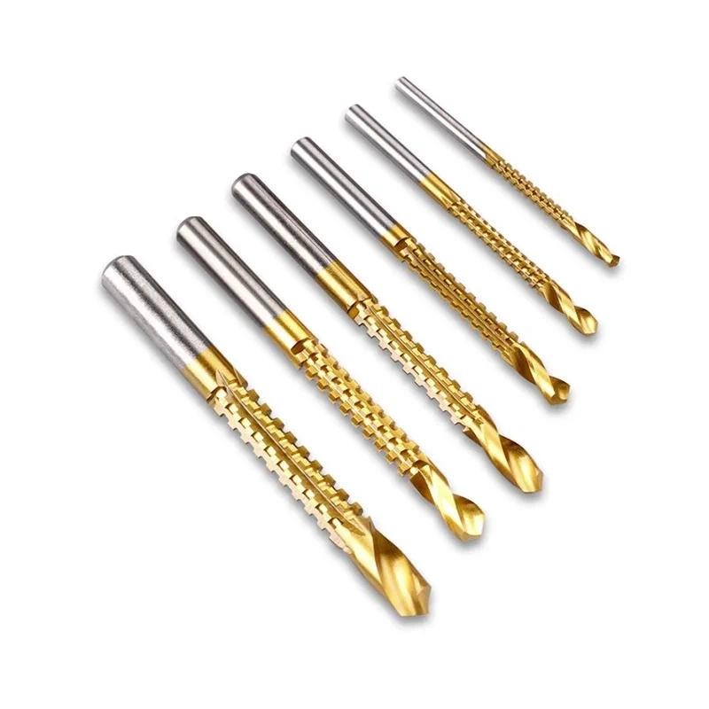 

6pcs Serrated Drill Bit Set HSS Titanium Metal Twist Drills Cutting Drilling Slotting Tools Woodworking Saw Drill Bits