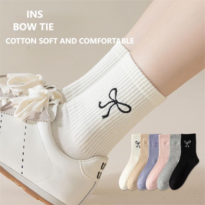 Sandal Kaki Wanita Benang Katun Tengah Renda Kupu-Kupu Pita Betina Ballet Tanpa Tulang Warna Murni K