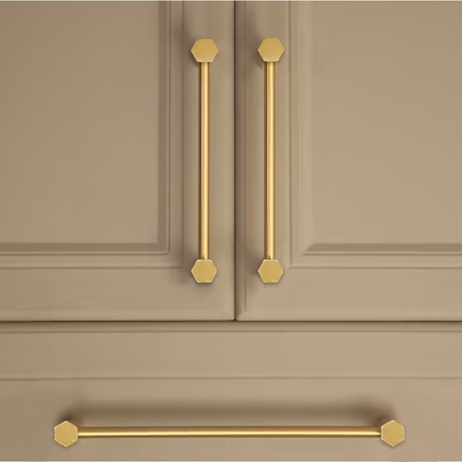 Gold Hexagon End Handle Tabung Hairline Tarikan Lemari Emas