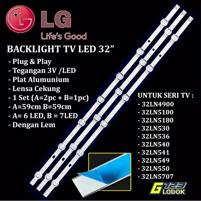 Backlight TV LED LG 32 Inch 6K 7K 6K Kancing 3V LED Cekung Lampu BL 32LN541B 32LN541 32LN4900 32LN51