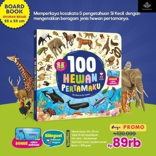 buku 100 gambar hewan pertamaku big boardbook buku anak 1 tahun