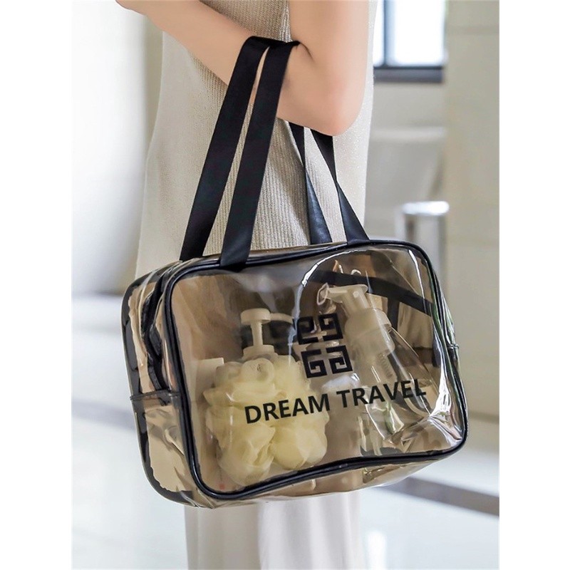 Wash Bag Plastik Hitam Transparan Elegan Tas Hitam Tas Kosmetik Portable Model Transparan Bahan Plas