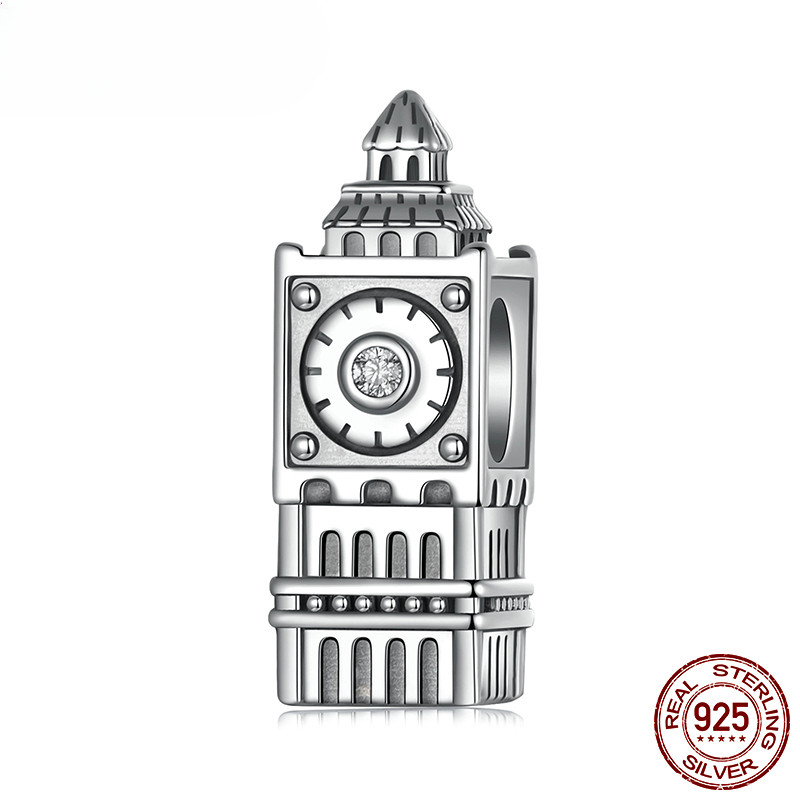 

2024 New Solid 925 Sterling Silver Classic Building Big Ben Charm Beads fit Charm Bracelet Jewelry DIY 925 Bamoer Charm