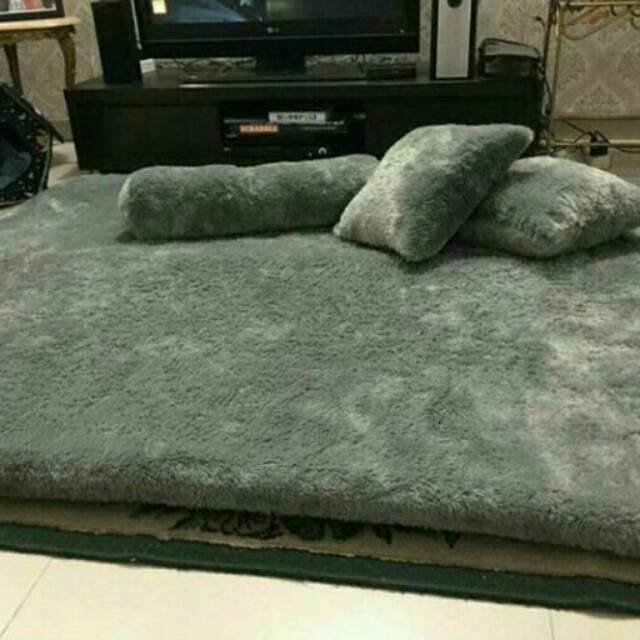 NEW KASUR KARPET BULU RASFUR + BANTAL GULING tebal 5cm LEMBUT - Abu-abu