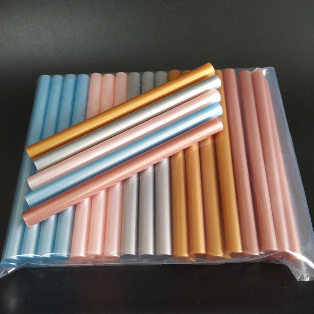 

50Pcs Metal Mixed Color Hot Melt Glue Stick Gold & Silver Cherry Blossom Powder Tile Blue Rose Adhesive,Use With Glue Gun
