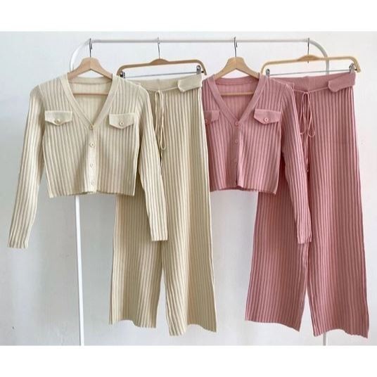 JPN - ZRX SET TERANA VARIASI KANTONG TALI CELANA / ONE SET MORRA KNIT / SETELAN WANITA ATASAN DAN BA
