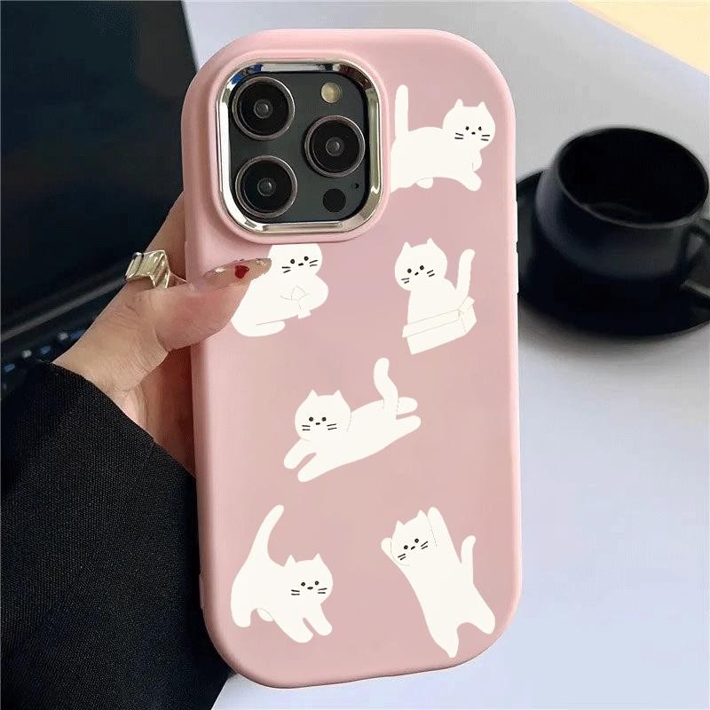 Casing Hp For Samsung A34 M32 Oval Plating Lens Cute Cat Silicone Case