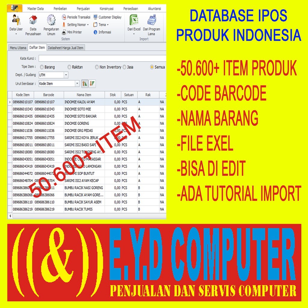 IMPORT 50.600 ITEM IPOS4 IPOS5 DATABASE PRODUK INDONESIA PROGRAM KASIR IPOS 5 TOKO IPOS 4 SOFTWARE A