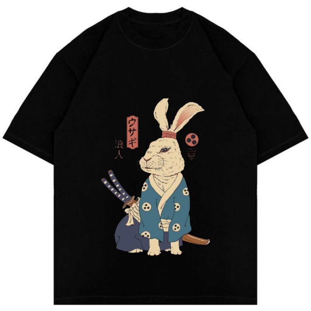 atasan kaos hitam pria RABBIT NINJA harajuku fashion style