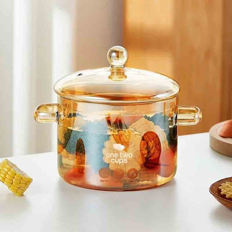 

- One Two Cups Panci Kaca Glass Cooking Pot Borosilicate Tahan Panas Api - YWJ-1265 -