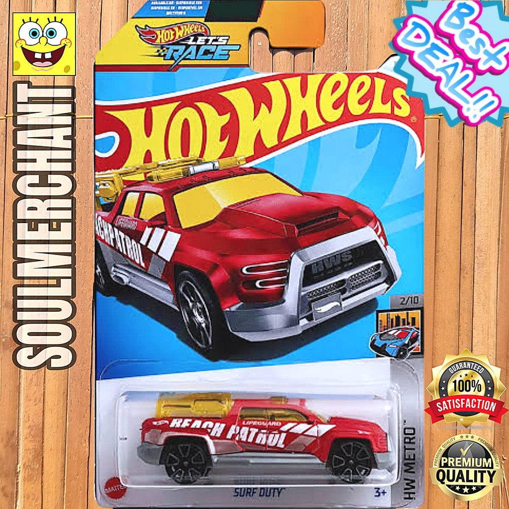 Hot Wheels Surf Duty Merah Mainan Mobil Pickup Beach Patrol