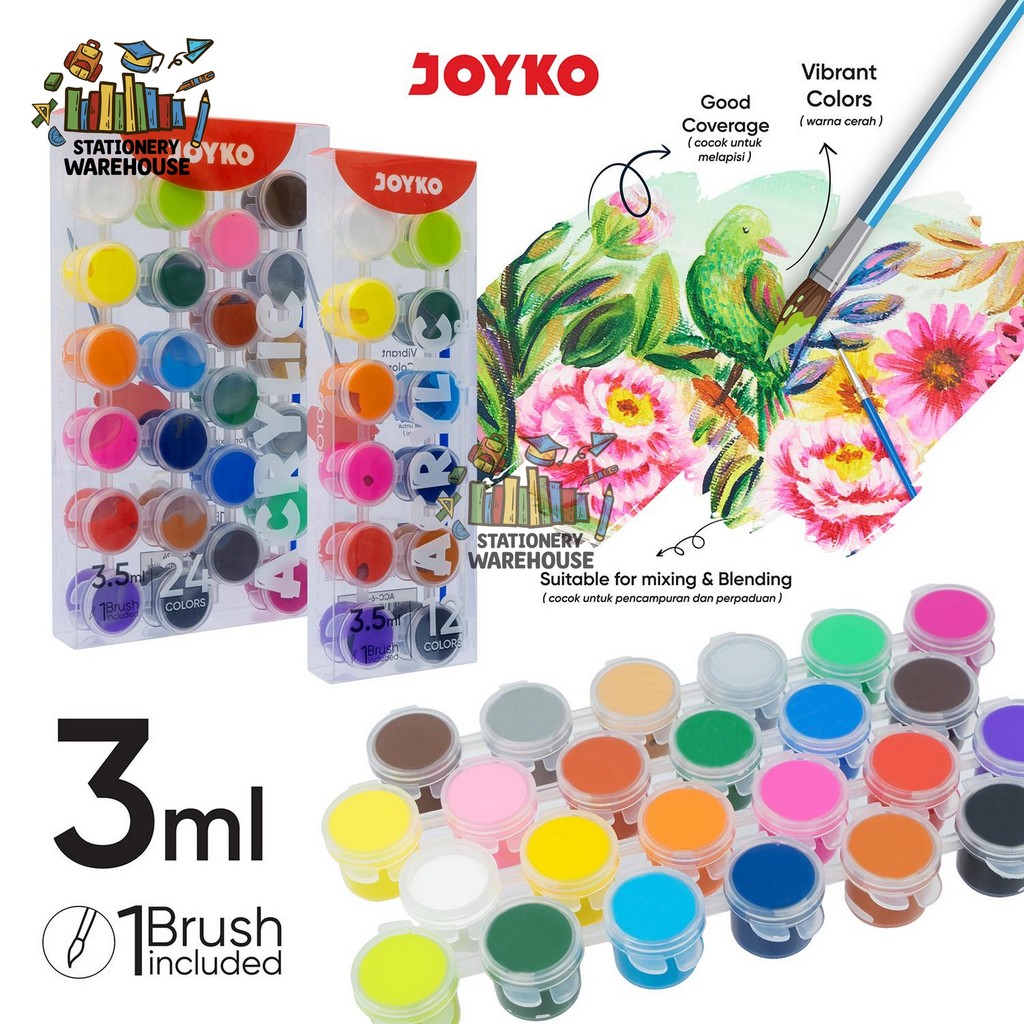 

Cat Akrilik JOYKO Acrylic Color ACC-6 3ML 12 , 24 WARNA