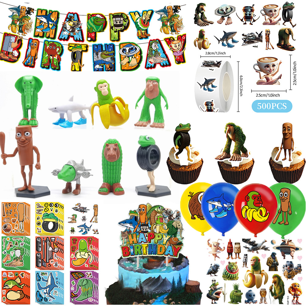 

Tralalero Tralala Tungtung Sahur Brainrot Birthday Party Decoration DIY Balloon Cake Topper Keychain Party Supplies Gift Favors