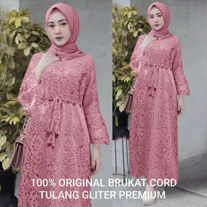 Size L Xl XXL Gamis Brukat Yasina / Maxi Brukat Yasina / Baju Muslim Jumbo Pesta Hajatan Kondangan