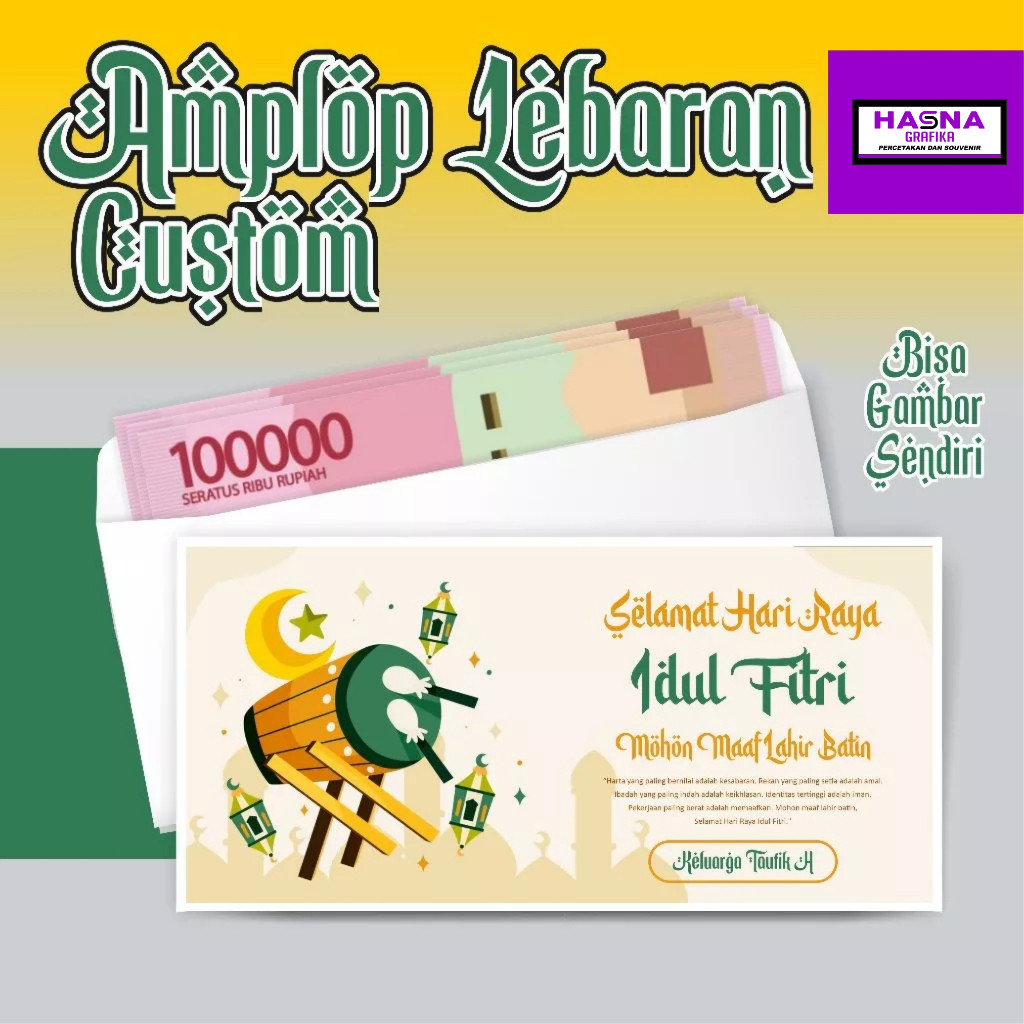 

Amplop Lebaran Custom Foto, Nama, dll banyak pilihan desain