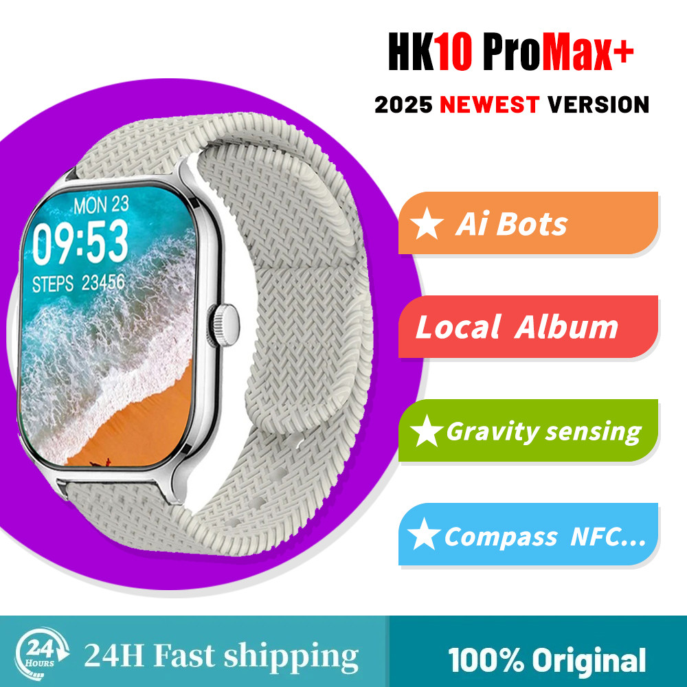 HK10 PRO MAX + Plus Smart Watch 2GB ROM Gen6)  AMOLED AOD Display Smartwatch Local Music Album Men B