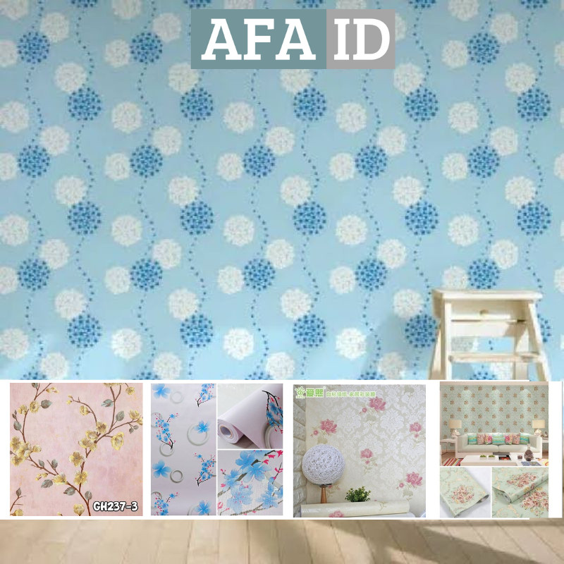 [33 Motif] Wallpaper Sticker Bunga Kembang Blossom Abu Biru Hijau Pohon Bambu Pink Batik Berkualitas