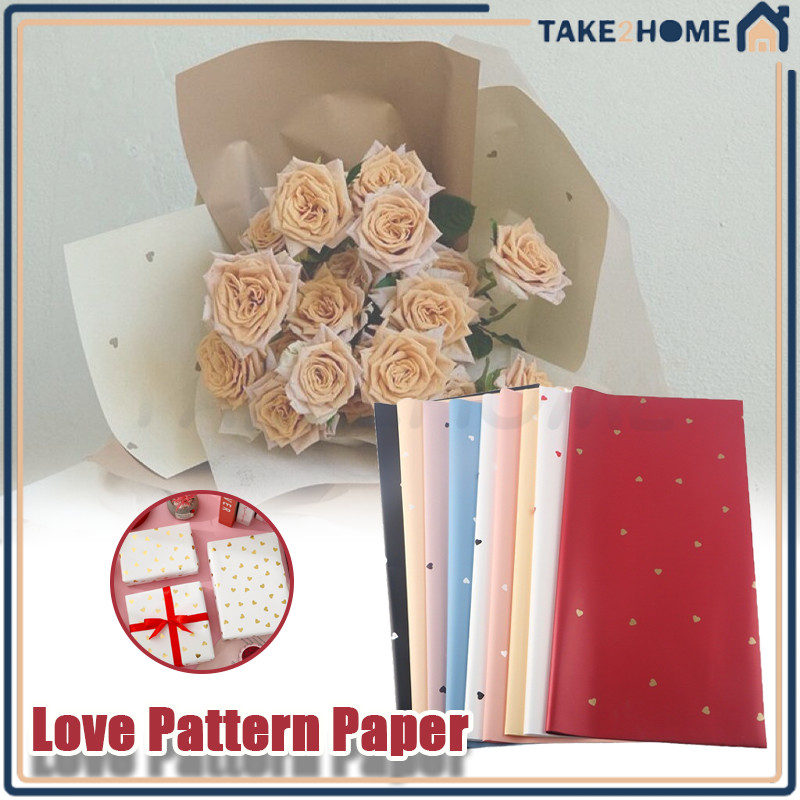 

20 Lembar Wrapping Paper Kertas Buket LOVE Polkalove Cellophane/Love Pattern Paper/Kertas Kado Ecer