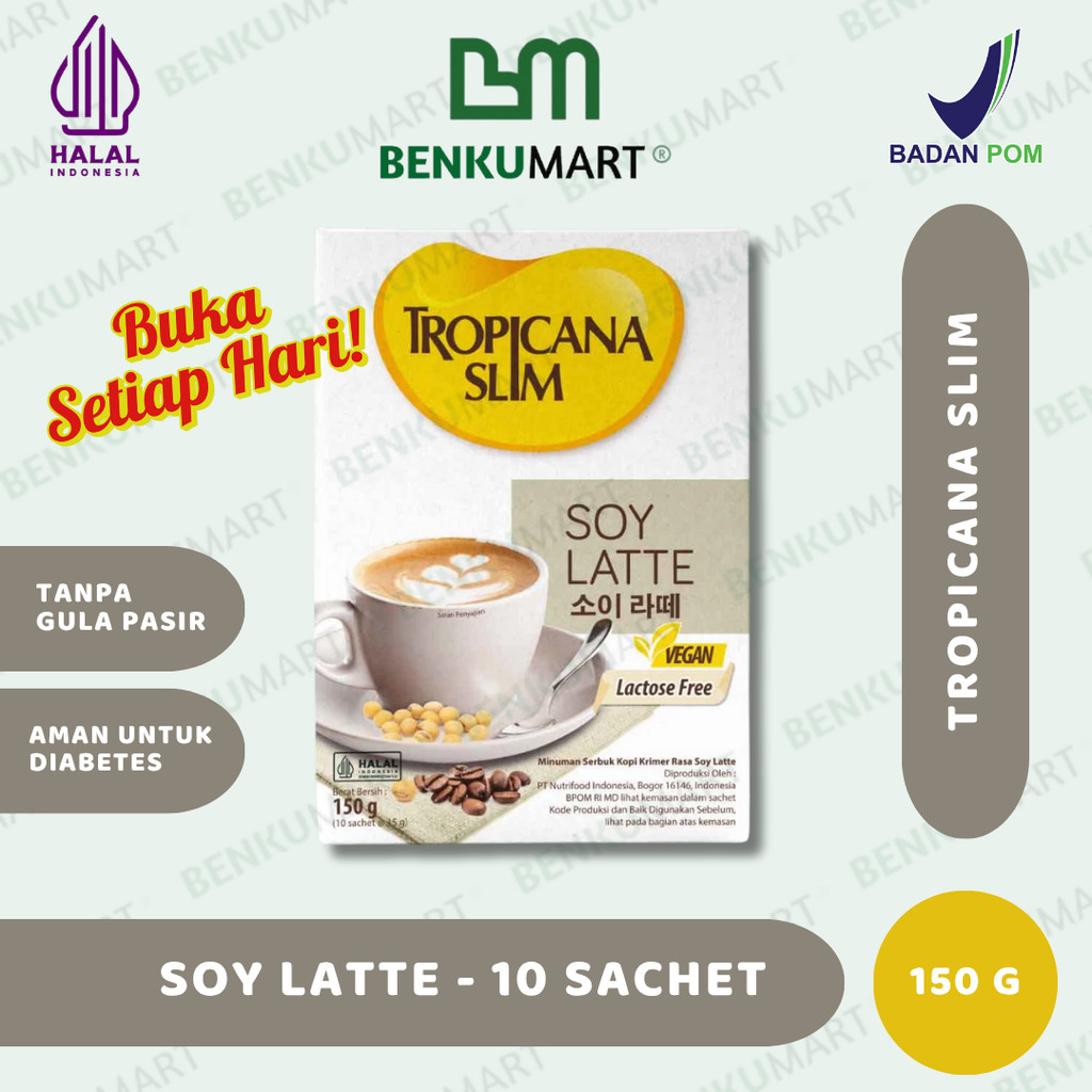 

Tropicana Slim SOY LATTE 10 Sachet x 15g - Kopi Plant Based Bebas Gula (150 gr)
