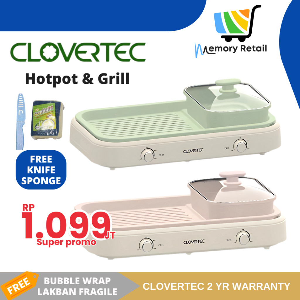 CloverTec Multicooker 3 In 1 Hotpot Grill Low Watt Pemanggang Praktis Aesthetic Hadiah Ultah Pernika