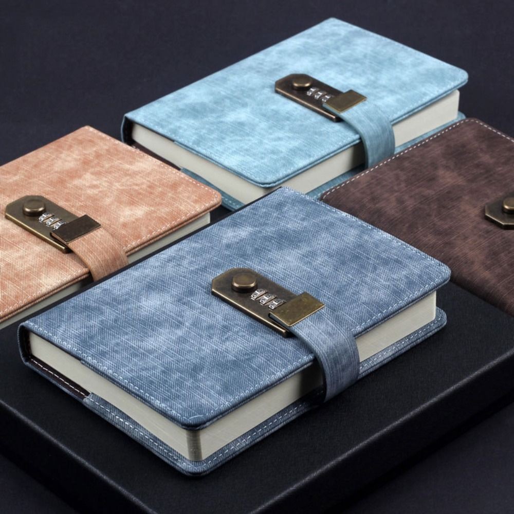 

PU Leather Cover Diary Book with Lock Chinese Style with Coded Lock Password Lock Notebook Thickened Simple A5 Notebook