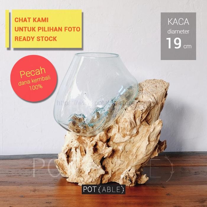 Glass on Wood Vase - Size L / Vas Kaca / Terrarium / Vas Anggrek