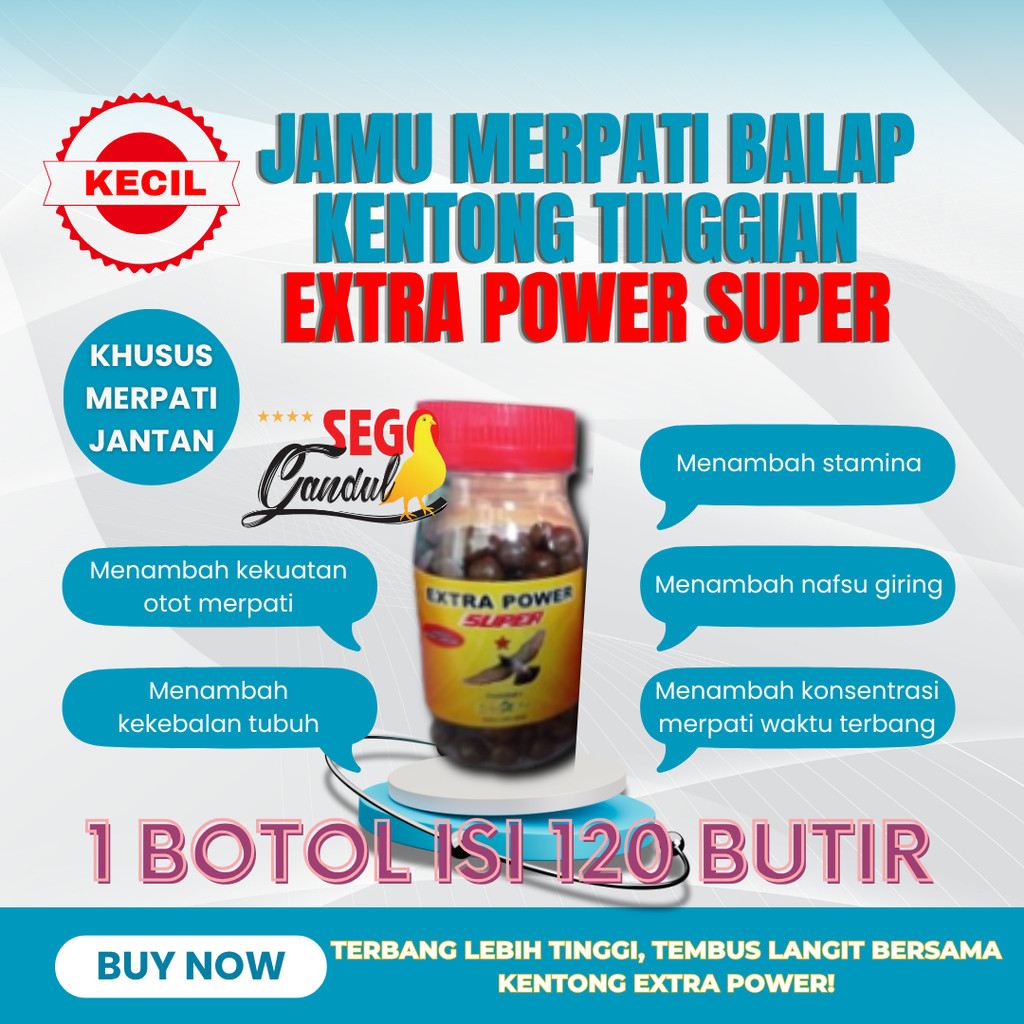 Jamu Merpati Balap Kentong Tinggian Extra Power Super 1 botol kecil isi 120 butir