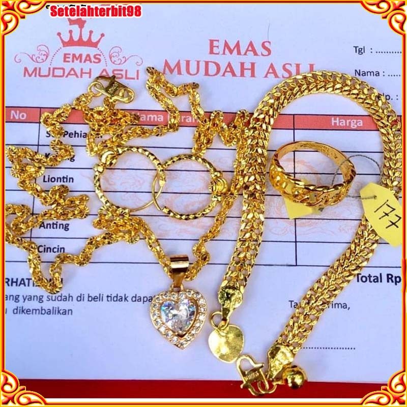 set perhiasan emas gold 24k lapis emas mudah kadar 17,7 dapat nota toko bisa COD