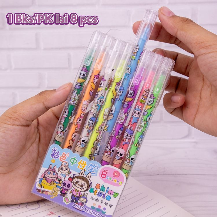 

Pulpen Tinta Gel Karakter Labubu 1 Pack Isi 8 Pcs Warna WarnI Bulpen Labubu murah