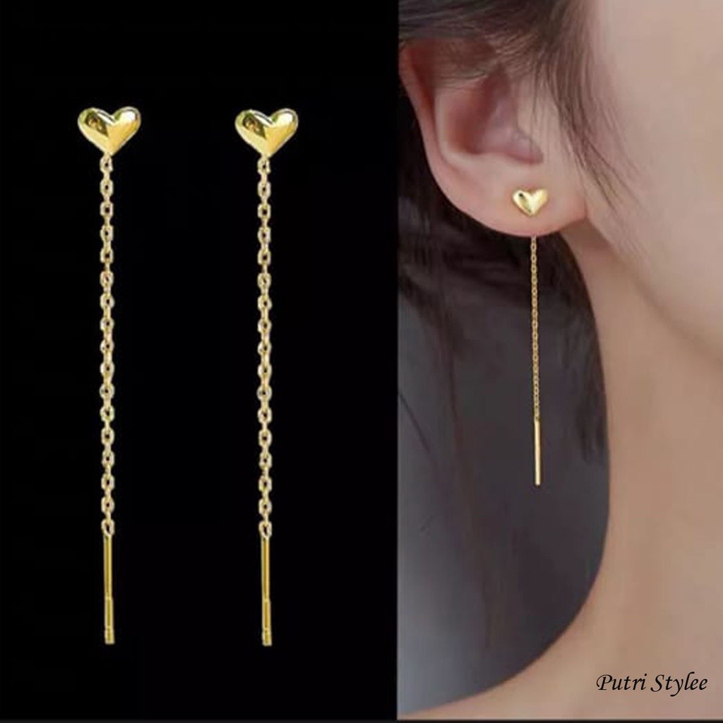 Anting Titanium Tusuk - Anting Tusuk Rumbai Panjang Love / Anting Titanium Model Terbaru / Anting Ti