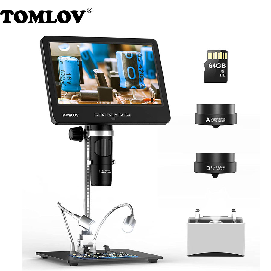TOMLOV DM601 Microscope Camera Digital 1500X Triple Lens 7" IPS HDMI USB Microscopio 2K For Solderin
