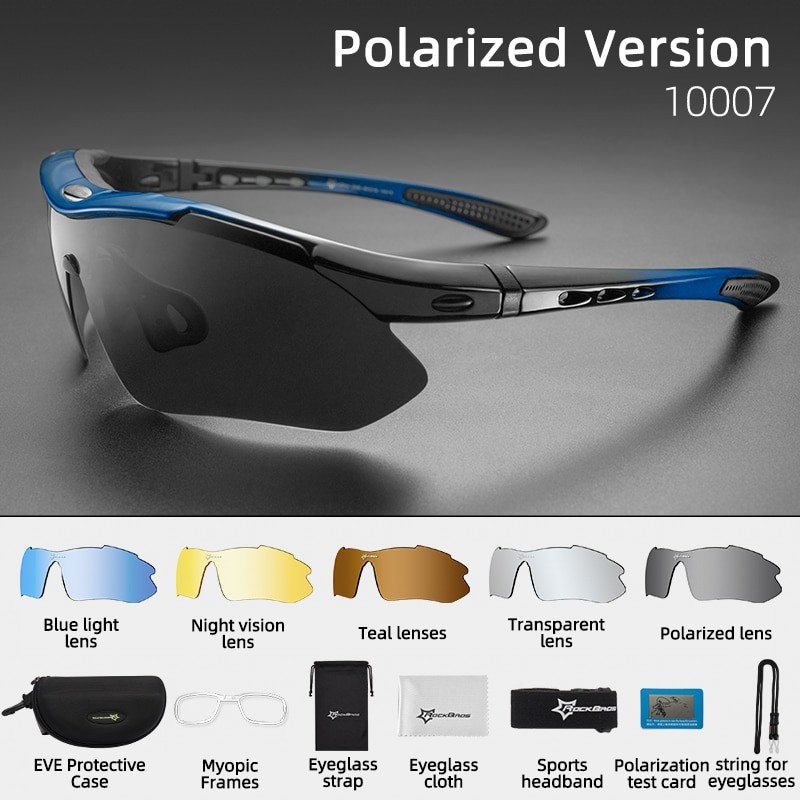 Original ROCKBROS 10007 Terpolarisasi untuk Pria Bersepeda Kacamata Sepeda Biru Polarized Gunung