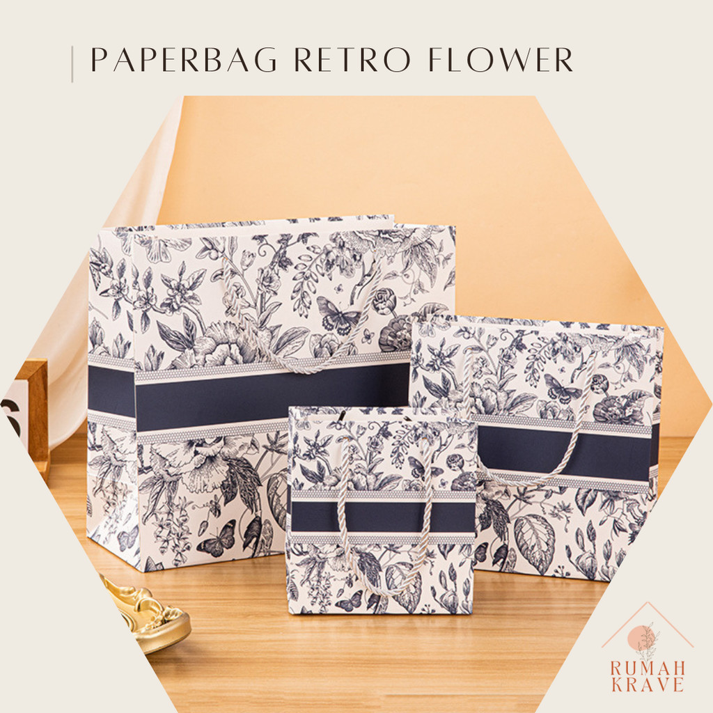 

RUMAH KRAVE - Paperbag Retro Flower Blue Biru Bunga Kantong Hadiah