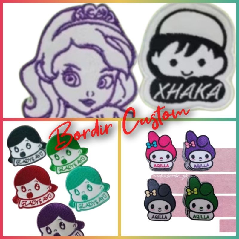 Bordir Logo Bordir nama emblem kartun karakter lucubisa pesan satuan