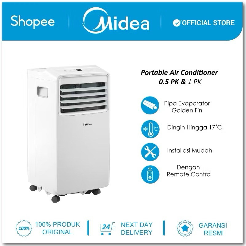 Midea AC Portable Air Conditioner 1/2 PK 1 PK Kamar Kecil Ruang Tamu Kosan Tanpa Outdoor MPHA-05CRN7