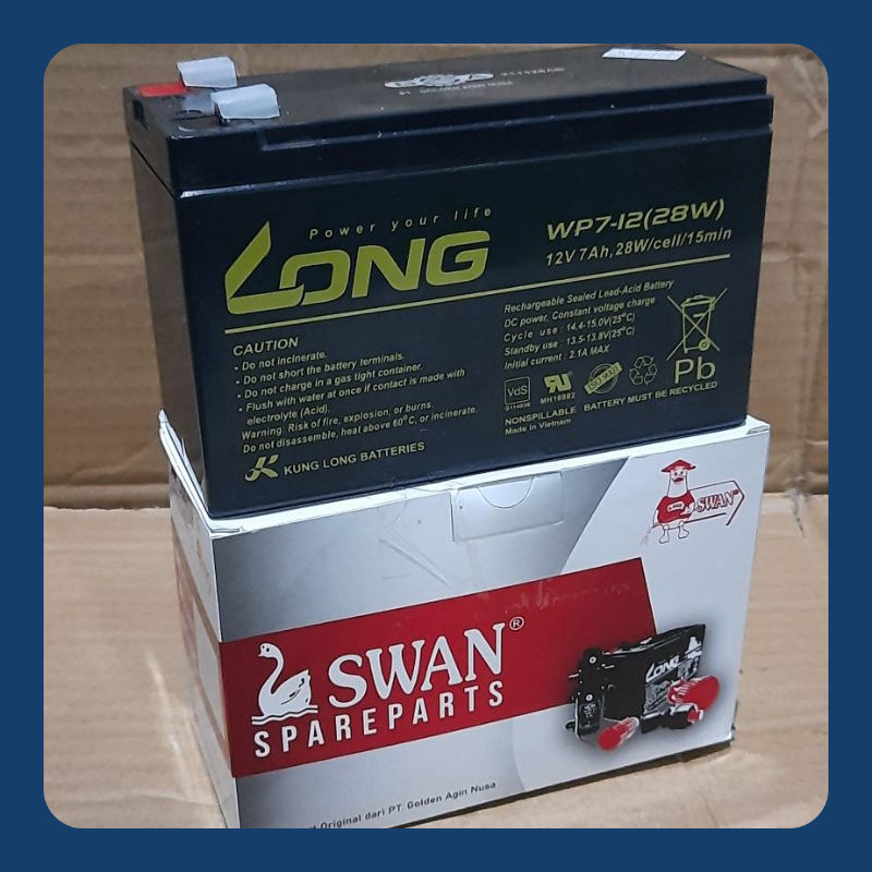 Aki LONG SWAN 12V 7AH untuk UPS Stabilizer dan Pompa Sprayer elektrik Original Golden Agin asli Bate