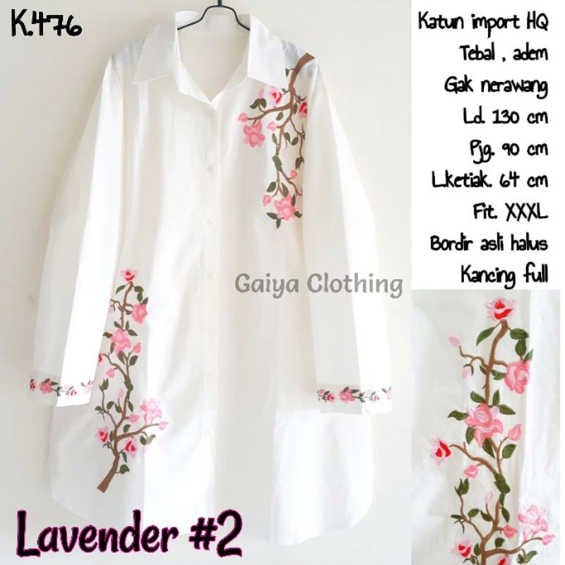 pw99jy TUNIK JUMBO PUTIH WANITA BAJU ATASAN BIGSIZE PUTIH KATUN BORDIR LD. 130 - LAVENDER JUMBO
