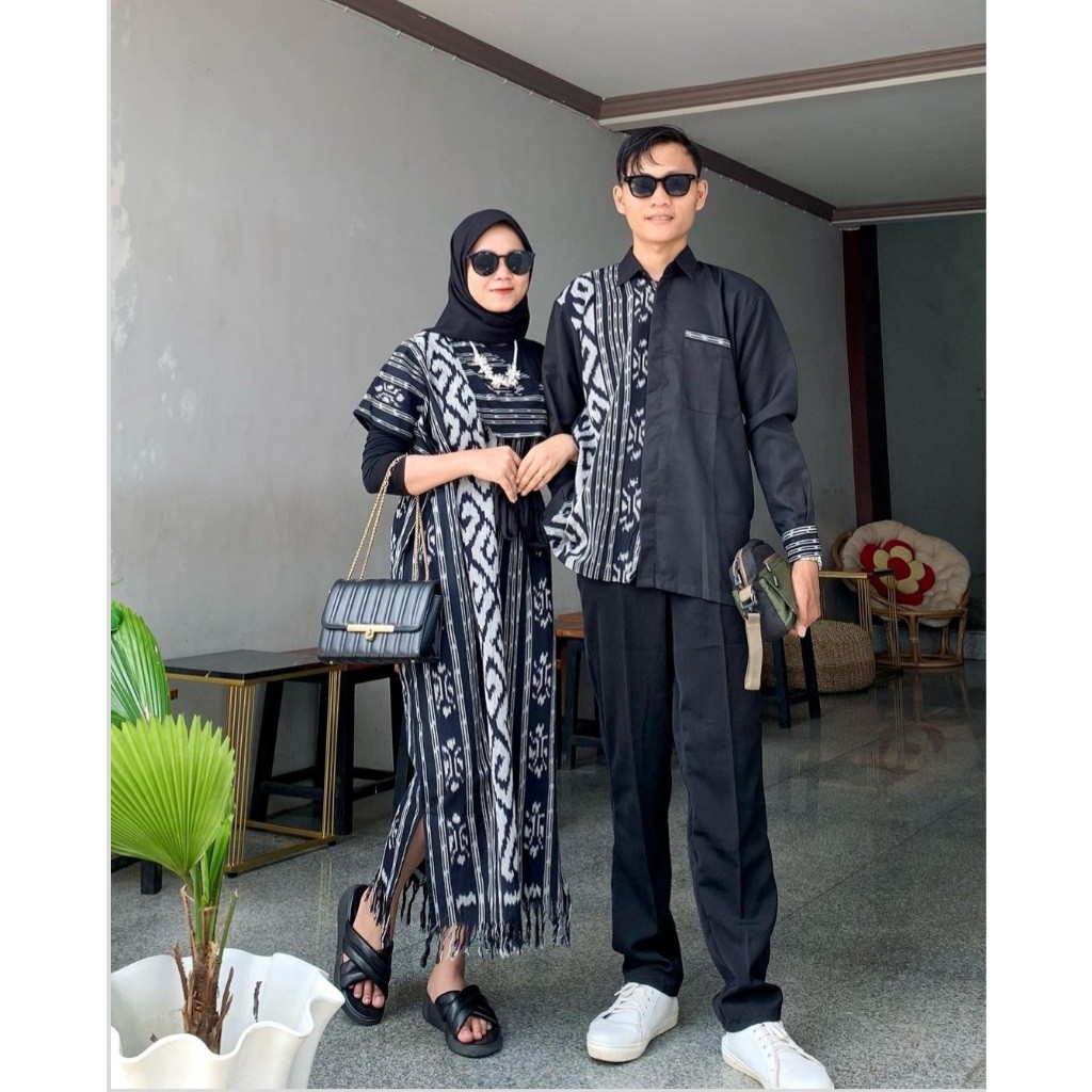 BAJU COUPLE PASANGAN KONDANGAN MUSLIM HITAM TENUN ETNIK TERBARU